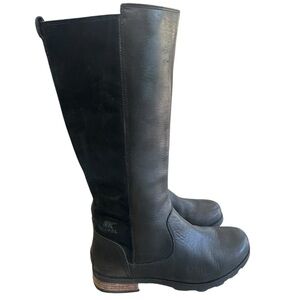 Sorel Emelie Tall Casual Boot - Women's-Black/Dark Fog-